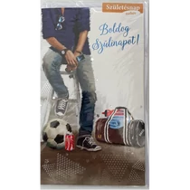 Képeslap 6 ARGUS 15-6524 Szülinap férfi széken ül, focilabda zsebes