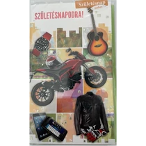 Képeslap 7 ARGUS 15-6526 Szülinap férfi motor,gitár,telefon zsebes