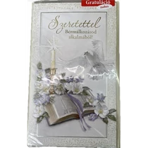 Képeslap 8 ARGUS 19-642 Szeretettel bérmálkozásod alkalmából biblia és galamb