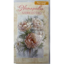 Képeslap 8 ARGUS 15-6516 Névnap női bézs keretben középen virágcsokor
