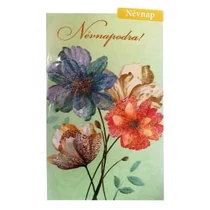 Képeslap 8 ARGUS 15-6306 Névnap női metalizált virágok zöld háttérrel KF.