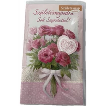 Képeslap 10 ARGUS 15-6514 Szülinap női rózsacsokor,rajta szív zsebes