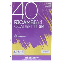 Pótbetét gyűrűskönyvbe BLASETTI Ricambi A/4 40lap fehér, kockás   1201