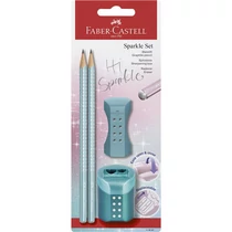 Faber-Castell grafitceruza szett 2db-os SPARKLE metál óceánkék + RollOn radír + hegyező