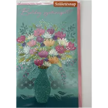 Képeslap ARGUS 9-es születésnap virágcsokor vázában