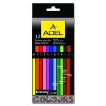 Színes ceruza 12/klt ADEL hatszögletes fekete fa/színes test  2312