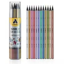 Színes ceruza 12/klt ADEL fekete fa, metall színek,kerek test, hengerben 2112000005