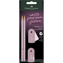 Faber-Castell grafitceruza szett 2db SPARKLE+SLEEVE hegyező +radír rózsa árnyékok/almásszürke