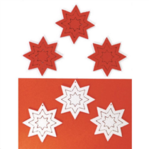 Filcfigura - Csillag, vonalas g., fehér-piros (6 db/cs, átm. kb.: 6 cm)