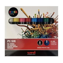 UNI POSCA PC-5M 8 DARABOS KÉSZLET (FEHÉR, SÁRGA, RÓZSASZÍN, PIROS, KÉK, VILÁGOSKÉK, ZÖLD, FEKETE)
