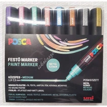 UNI POSCA PC-5M 8 db-os METÁL  készlet (arany, ezüst, bronz, metál: lila, kék, rózsa, piros, zöld) 