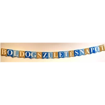 ZÁSZLÓFÜZÉR, "BOLDOG SZÜLETÉSNAPOT", KÉK, 4,6  M