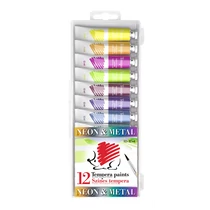 ICO SÜNI TEMPERA/12 TUBUSOS METÁL ÉS NEON SZÍNEK (8 METÁL, 4 NEON) 12 ML/TUBUS