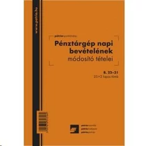 Pénztárgép napi bevételének módósító tételei 25x2l  A/5 álló