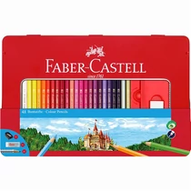 Színesceruza-készlet 48db-os hatszögletű kastélyos + kiegészítők fém dobozban