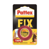 Ragasztószalag, kétoldalas, 19 mm x 1,5 m, HENKEL "Pattex Fix 120 kg", piros