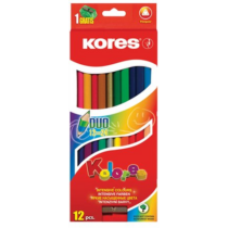 Színes ceruza készlet, kétvégű, háromszögletű, KORES "Duo", 24 különböző szín
