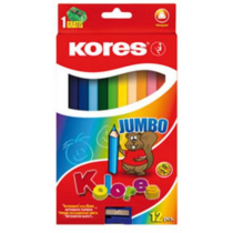 Színes ceruza készlet, háromszögletű, vastag, KORES "Jumbo", 12 különböző szín