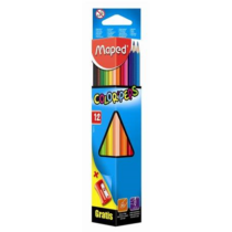 Színes ceruza készlet, háromszögletű, hegyezővel, MAPED "Color`Peps", 12 különböző szín