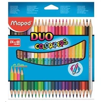 Színes ceruza készlet, háromszögletű, kétvégű, MAPED "Color`Peps Duo", 48 különböző szín