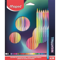 Színes ceruza készlet, háromszögletű, MAPED "Nightfall", 24 különböző szín