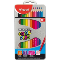 Színes ceruza készlet, háromszögletű, fém doboz, MAPED "Color`Peps", 12 különböző szín