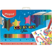 Színes ceruza készlet, háromszögletű, fém doboz, MAPED "Color`Peps Star", 48 különböző szín