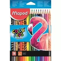 Színes ceruza készlet, háromszögletű, MAPED "Color`Peps Animal", 18 különböző szín