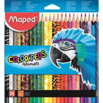 Színes ceruza készlet, háromszögletű, MAPED "Color`Peps Animal", 24 különböző szín