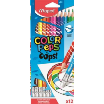 Színes ceruza készlet, háromszögletű, radírozható, MAPED "Color`Peps Oops", 12 különböző szín