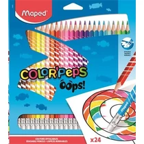 Színes ceruza készlet, háromszögletű, radírozható, MAPED "Color`Peps Oops", 24 különböző szín