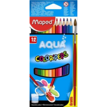Akvarell ceruza készlet, háromszögletű, ecsettel, MAPED "Color`Peps", 12 különböző szín