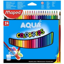 Akvarell ceruza készlet, háromszögletű, ecsettel, MAPED "Color`Peps", 24 különböző szín