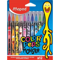Filctoll készlet, 2,8 mm, kimosható, MAPED "Color`Peps Monster" 12 különböző szín