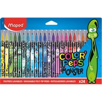 Filctoll készlet, 2,8 mm, kimosható, MAPED "Color`Peps Monster" 24 különböző szín
