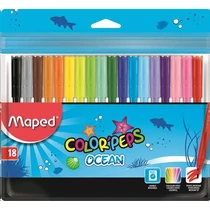 Filctoll készlet, 2 mm, kimosható, MAPED "Color`Peps Ocean", 18 különböző szín