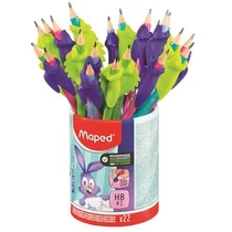 Írástanuló grafitceruza radírral, ceruzatartó, HB, háromszögletű, ceruzafogóval, MAPED "Kidy Learn 