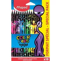 Színes ceruza készlet, háromszögletű, MAPED "Color`Peps Monster" 18 különböző szín