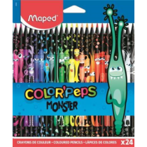 Színes ceruza készlet, háromszögletű, MAPED "Color`Peps Monster" 24 különböző szín