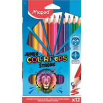 Színes ceruza készlet, háromszögletű, MAPED "Jumbo Color`Peps Strong", 12 különböző szín