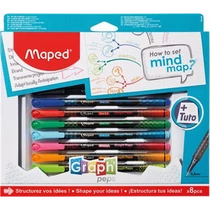 Tűfilc készlet, 0,4 mm, MAPED "Graph`Peps - How to Mind Map Box", 8 különböző szín