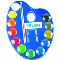 Vízfesték Milan ecsettel 12-es keverőpalettás+ 1db ecset 25 mm, 53412