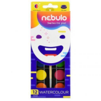 Vízfesték készlet, 23 mm-es, 12 színes,  ecsettel, Nebulo