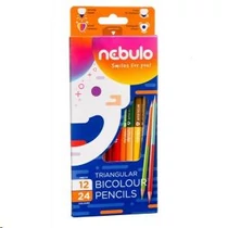 Színes ceruza, kétvégű, háromszögletű, 12/24 színes, Nebulo (12)
