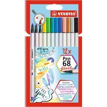 Ecsetirón készlet, STABILO "Pen 68 brush", 12 különböző szín