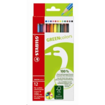 Színes ceruza készlet, hatszögletű, STABILO "GreenColors", 12 különböző szín