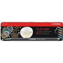 Rostirón készlet, fém doboz, 1,4 mm, STABILO "Pen 68 metallic", 6 különböző szín