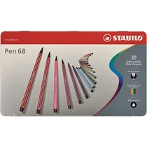 Rostirón készlet, 1 mm, fém doboz, STABILO "Pen 68", 30 különböző szín