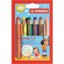 Színes ceruza készlet, kerek, vastag, STABILO "Woody 3 in 1", 6 különböző szín