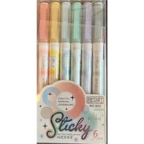 Szövegkiemelő készlet 6 db-os csillámos, glitteres metál színek No.903